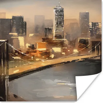 Produktbild von MuchoWow® Poster Gemälde - Öl - Skyline - Stadt - Wasser 75x75 cm - Wand Dekoration