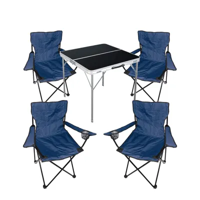 Immagine prodotto di set di mobili da campeggio 5 pezzi tavolo nero + sedie da campeggio con borsa
