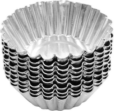 Produktbild von 50 Stück Silber Ton Edelstahl Egg Tart Mold Schüssel-Form Egg Tart Cupcake Kuchen Cookie Form Puddingform Backen Werkzeug