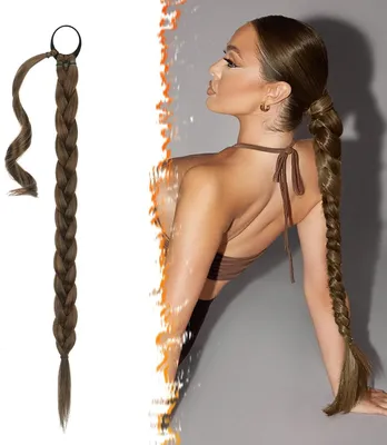 Productafbeelding van Lange Gevlochten Paardenstaartverlenging met Haarband - Synthetische Haarextensions voor Vrouwen