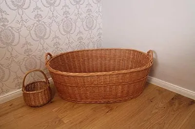 Produktbild von Wäschekorb aus Weide mit Wäscheklammerkorb – Tragekorb, Wäschebox, Weidenkorb, Babykorb und Babybett aus Weide