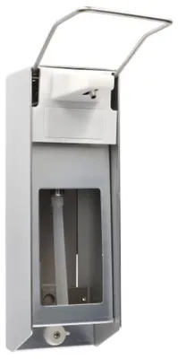 Produktbild von Medi-Inn Wandspender Aluminium gebürstet Langarmhebel mit Verschlussblende für 1000 ml Euroflaschen (1 Stück)