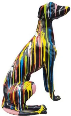 Produktbild von Casa Padrino Designer Dekofigur Windhund Schwarz / Mehrfarbig 35 x 55 x H. 80 cm - Wetterbeständige Deko Skulptur - Wohnzimmer Deko - Garten Deko - Deko Tierfigur