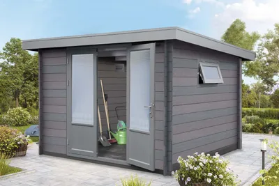 Produktbild von Finnhaus Wolff WPC Gerätehaus Bella 2929 28 Gerätehaus aus Holz/Kunststoff in Grau, Geräteschrank mit 28 mm Wandstärke Gartenhaus