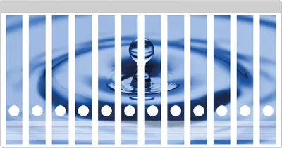 Produktbild von Wallario Ordnerrücken Sticker, selbstklebend für schmale Ordner, 12 Stück, Motiv Wassertropfen im blauen Wasser