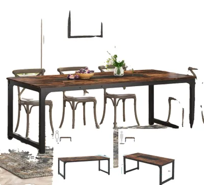 Image de Table à manger, style industriel, pour 6 à 8 personnes, brun rustique