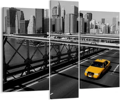 Produktbild von Bild auf Leinwand - Leinwandbild - New York Manhattan Brooklyn Brücke Taxi - 95x80cm - Wand Bild - Wanddeko - Leinwanddruck - Bilder - Kunstdruck - Leinwand bilder - Wandkunst - CB95x80-0417