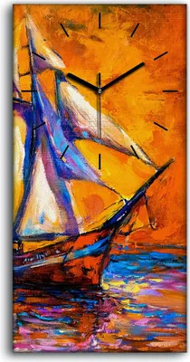 Produktbild von Wandbild Leinwand Bilder Wanduhr 30x60 Wasser Schiff Sonne segel farbenfroh - schwarze Hände