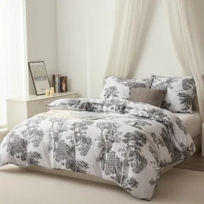 Zdjęcie produktu dla Pościel satynowa 220x200 Vintage z botanicznym wzorem i zamkiem błyskawicznym