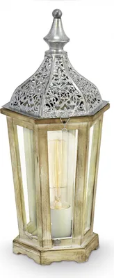 Produktbild von EGLO Vintage 49277 Laterne Tischleuchte der Serie KINGHORN aus Stahl, Holz in silber