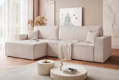 Image de Canapé d'angle rembourré universel PARIS XL avec fonction sommeil et coffre de lit Canapé d'angle en L Salon Canapé Poso 100 Beige