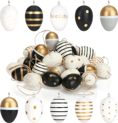 Produktbild von COM-FOUR® 36x Ostereier zum Aufhängen 6 cm - Osterdeko in tollen Farben - Hänge-Dekoration mit verschiedenen Designs