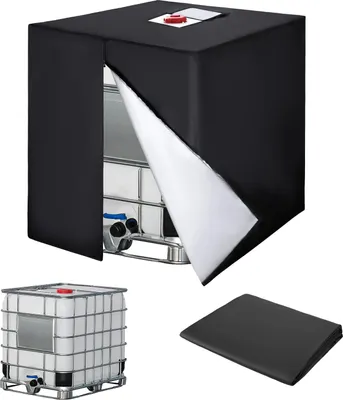 Produktbild von IBC-Tankabdeckung (1000 l), 420D-Wassertankdeckel, UV-beständige Tankabdeckung, IBC-Tank-Schutzhülle mit Reißverschluss, 120 x 100 x 116 cm (Schwarz)