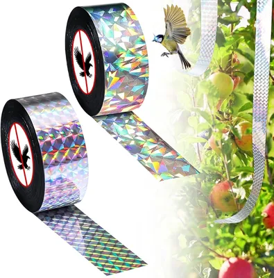 Immagine prodotto di Nastro riflettente per la protezione dagli uccelli, 2 rotoli da 80 metri x 2,5 cm ciascuno, ideale per balconi e giardini