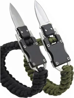Produktbild von 2 PCs Outdoor -Notarmband Schwarzgrün aus Edelstahl Safer tragbarer 7 Kern -Paracord -Überleben mit Messer