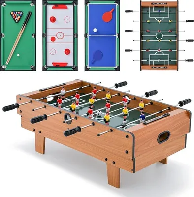 Imagen del producto de Mini mesa de futbolín 4 en 1 que incluye futbolín, air hockey, billar y tenis de mesa. Mesa de juego de fútbol, mesa multifuncional de futbolín, ideal para niños y adultos