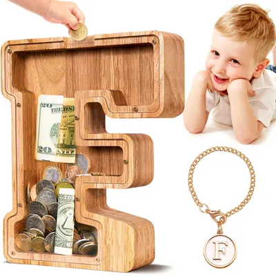 Image de Grande tirelire en bois avec les lettres A et Z, pour les enfants, les filles et les adultes, cadeau, décoration