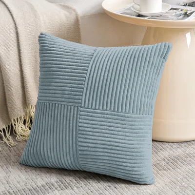Produktbild von hellblauer Kissenbezug 50x50 cm aus Cord, dekorativer Kissenbezug für Sofa, Boho-Dekoration