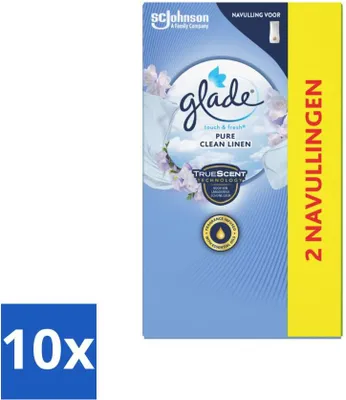 Obrázek produktu pro Glade - Náplň Touch & Fresh - Pure Clean Linen - 2 × 10 ml - hodnotné balení - 10 kusů