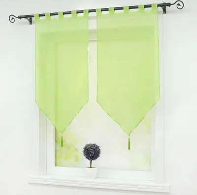 Produktbild von Scheibengardinen Panneaux Gardinen 2er Set Kurzgardine mit Quasten Modern Schlaufenschal Grün BxH 45x90 cm