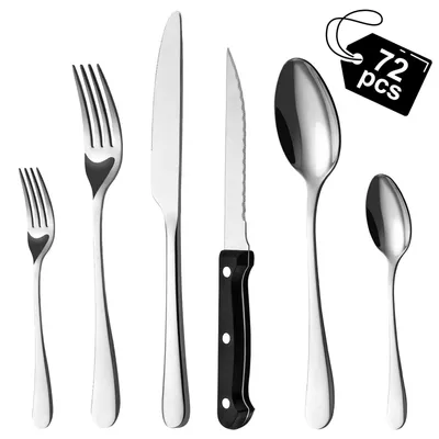 Produktbild von Omgoods – 72-teiliges Besteckset mit Steakmessern für 12 Personen – Edelstahl