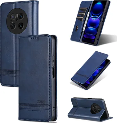 Obrázek produktu pro Kožené pouzdro pro Huawei Mate 70, skládací peněženkové pouzdro s magnetickým uzávěrem a stojánkem modré