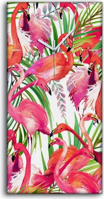 Produktbild von Leinwand Uhr Küche Wohnzimmer Bild 30x60 Abstrakte Kunst Flamingo blätter - weiße Hände