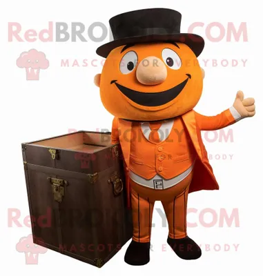 Produktbild von Orange REDBROKOLY Schatztruhe Maskottchen Kostüm figur bekleidet mit Anzughosen und Einstecktüchern