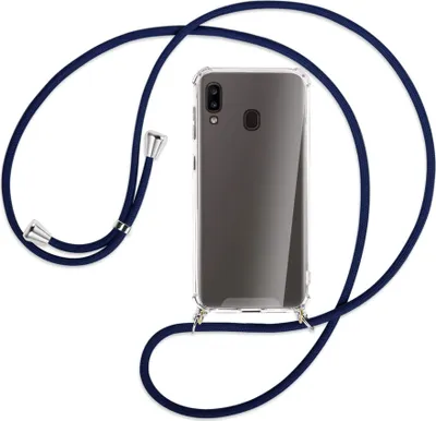 Produktbild von Handykette Backcover-Schutzhülle mit Band (Metall silberfarben) für Samsung Galaxy A20e - dunkelblau