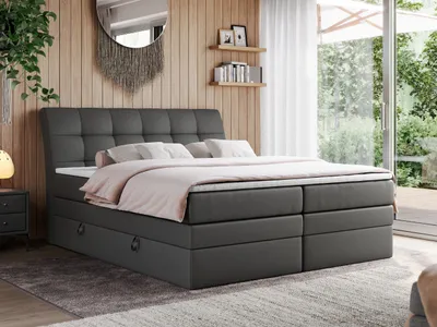 Produktbild von Boxspringbett Polsterbett mit Bettkästen Multipcket Matratze Doppelbett Kopfteil - GOLD 10 KING - 180x200 - Dunkelgrau Kunstleder - H4