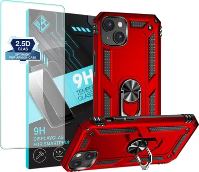 Produktbild von Armor Outdoor Handyhülle für Apple iPhone 15 Handy Panzer Case Schutzhülle mit 9H Displayglas Displayschutz Farbe: Rot