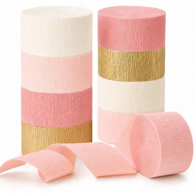Productafbeelding van Krep papier slangen - 8 rollen - Decoratie voor feestjes - Roze en goud
