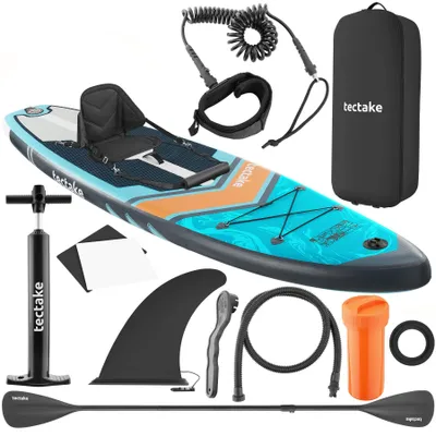 Produktbild von tectake® Stand-Up Paddle Board 2in1, aufblasbar, Kamerahalterung, Kajak-Sitz, 200 kg Belastbarkeit, rutschfest, inkl. Paddle, Fußschlaufe, Pumpe, in t