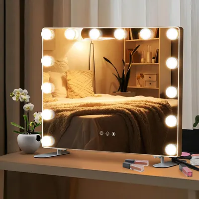 Hollywood-Spiegel 2-in-1, 14 LED-Lampen, dimmbar, silber