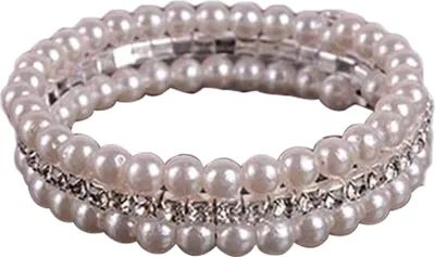 Produktbild von Modisches, elegantes, weißes Stretch-Armband mit Kunstperlen und Strasssteinen für Damen