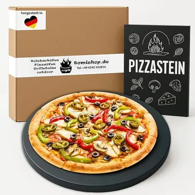 Imagen del producto de Piedra para pizza redonda de Megrill, de 350 x 20 mm, fabricada en cordierita, apta para parrilla y horno