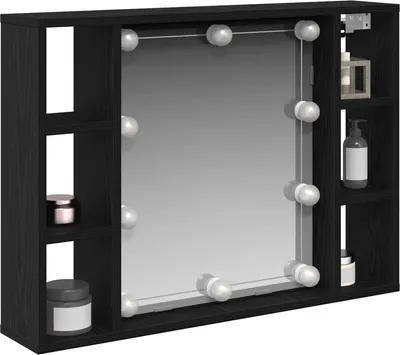 Produktbild von vidaXL Spiegelschrank mit Regal Schwarz Eichen-Optik 76 x 15 x 55 cm