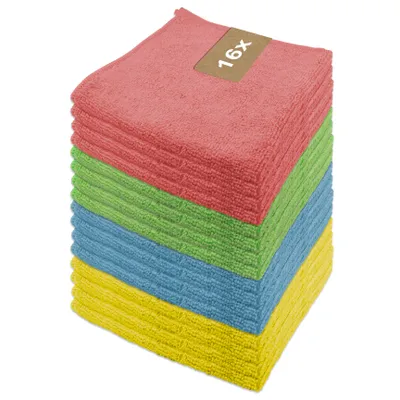 Produktbild von Mikrofasertücher bunt, Putztücher Set 16 Stück, 32x32 cm, Reinigungstücher für Haushalt, Gastronomie, Auto, Werkstatt