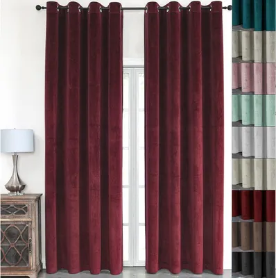 Produktbild von Vorhang Ösenschal Samt Blickdicht 140 (B) x 245 (L) Vorhänge Gardine Gardinen mit Ösen Ösenaufhängung Bordeaux 1er Pack