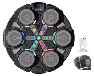 Produktbild von Musik-Boxmaschine mit Boxhandschuhen, Wandmontage, einstellbaren Geschwindigkeitsstufen, elektronischem Boxtrainer, Zielscheibe mit LED-Beleuchtung, Schlagpolster und Heimtrainingsgerät