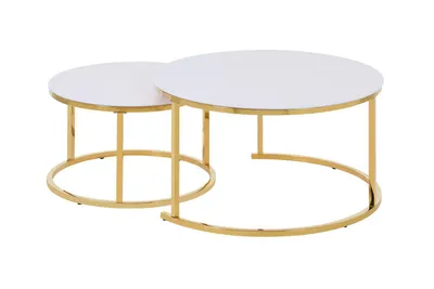 Produktbild von HOOZ Couchitsch 2er Set Rund, Beistelltisch Metall Wohnzimmer Gold weiß
