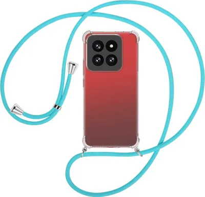 Produktbild von Handykette Backcover-Schutzhülle mit Band (Metall silberfarben) für Xiaomi 14 Pro (23116PN5BC) - türkis