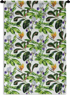 Produktbild von MuchoWow® Wandteppich Wandbehang Paradiesvogelpflanze - Blätter - Muster 90x135 cm Tapisserie Dekoration Wandtuch - Baumwolle - Wandskulptur