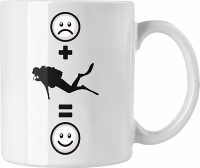 Produktbild von Trendation - Tauchen Tasse Geschenk für Taucher  :( + Tauchen = :) Lustige Geschenkidee Geburtstag (Weiß)