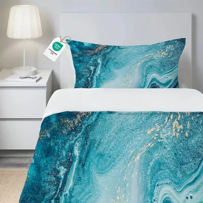 Produktbild von Bettwäsche-Set 135x200 cm + 1 Kissenbezug 80x80 cm, Blau Marmor, 100% Mikrofaser, 2-teilig