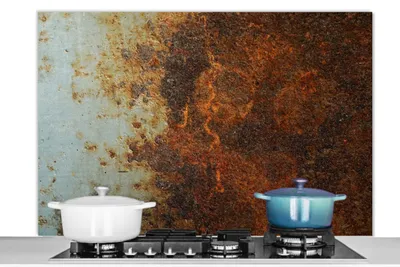 Produktbild von KitchenYeah®  Spritzschutz Küche - Küchenrückwand - Wandschutz für Herd und Spüle - Bleche - Eisen - Rost 120x80 - Alu-Dibond (Alternative zum Spritzschutz aus Glas) - Hitzebeständig - Herdspritzschut