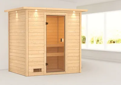 Produktbild von Karibu Sauna Innensauna Selena Fronteinstieg ohne Zubehör 223x159x191 cm mit Dachkranz