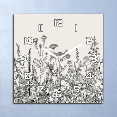 Produktbild von Deko Glasuhr Wanduhr 30x30 Feldflora weiß Quarz Küchenuhr Bürouhr