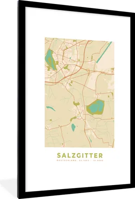 Produktbild von MuchoWow® Gerahmtes Poster Vintage - Stadtplan - Salzgitter - Karte 60x90 cm - Poster mit Schwarzem Bilderrahmen Wandposter Rahmen Foto Bilder - Dekoration - Wandposter Wohnzimmer - Hochwertig