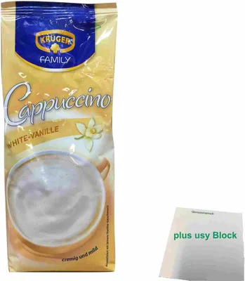 Produktbild von Krüger Family White Cappuccino (500 g Beutel) + usy Block